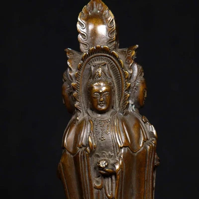 25CM Qianlong Signed Old Chinese Copper Statue w/Buddha N4217