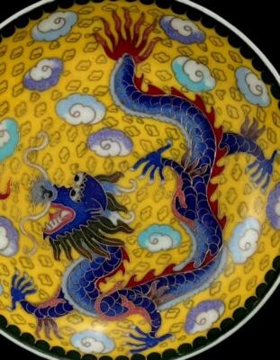 Chenghua Signed Old Chinese Cloisonne Enamel Porcelain Plate Dish w/dragon N1058