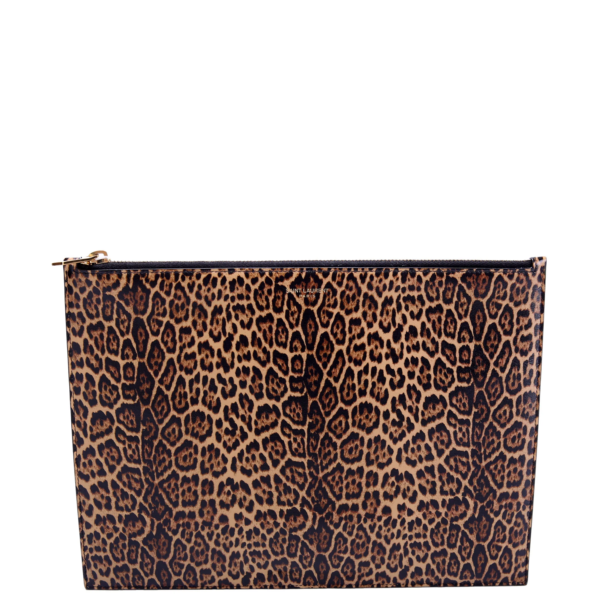 SAINT LAURENT 635099 Zip Large Clutch Calfskin Cheetah/Black