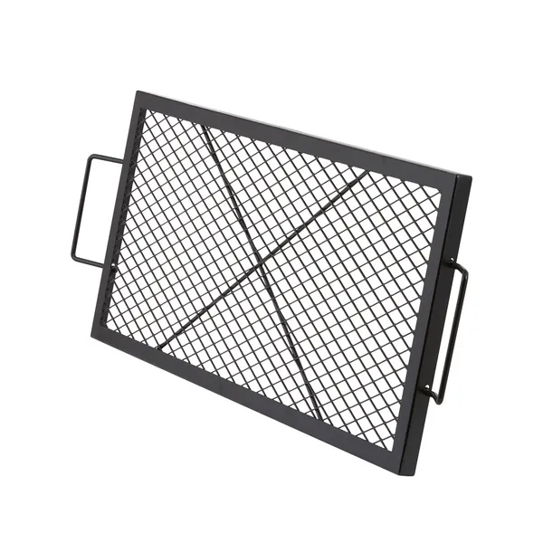 X-Marks Fire Pit Grill Grate, Rectangle Cooking Grate, Heavy Duty Steel Campfire BBQ Grill Grid with Handle & Support X Wire, Portable Camping Cookware for Outside Party Gathering, 32 Inch Black