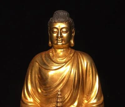 31CM Old Chinese Bronze Gilding Statue Buddha CK148