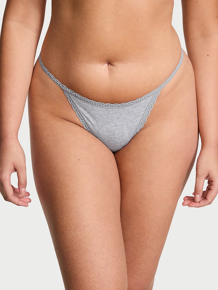 The Lacie Lace-Trim Cotton V-String Panty Smooth
