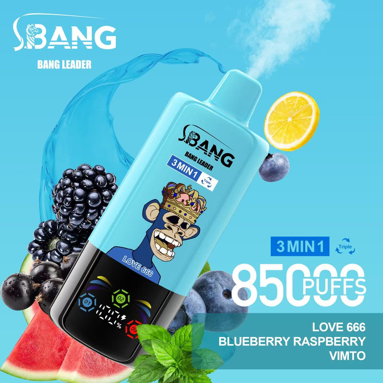 [Minimum order of two]Bang Leader 85K Puffs 3-in-1 Prefilled Vape | 3 Adjustable Flavors, Rechargeable