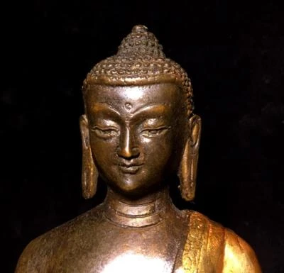 20CM Old Chinese Bronze Gilding Statue Buddha Q693