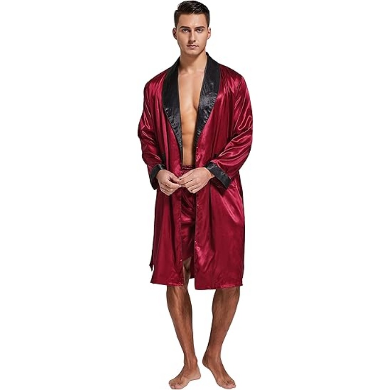Men's Lightweight Satin Kimono Bathrobe Set