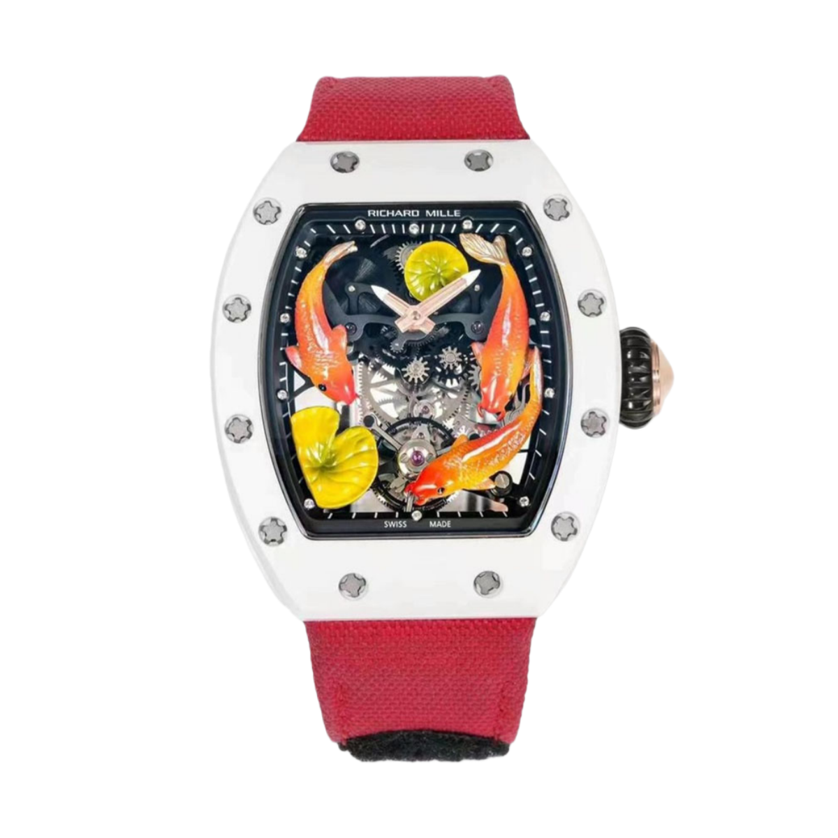 【7A Quality】Best Replica Richard Mille RM S10 Koi Tourbillon Watch – Red Strap