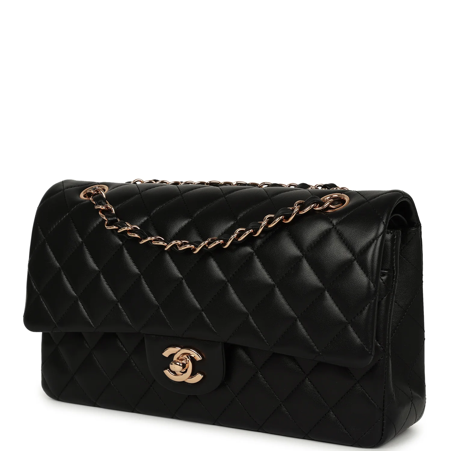 Chanel Medium Classic Double Flap Black Lambskin Rose Gold Hardware