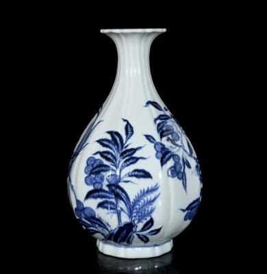 32CM Yongle Singed Old Chinese Blue and White Vase W/bird N3095