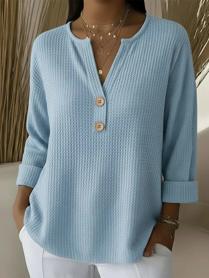 🌲 SALE🔥 Classic V-neck Button-down Waffle Sweater
