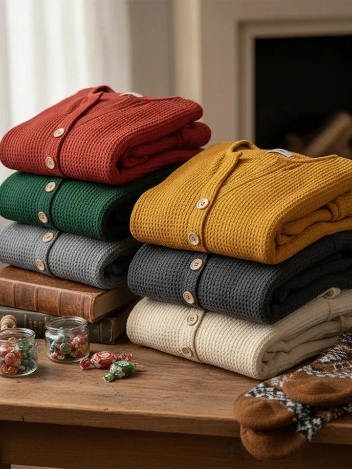 🌲 SALE🔥 Classic V-neck Button-down Waffle Sweater