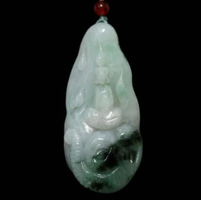 70G Chinese Natural Jadeite Jade Pendant w/Guanyin Buddha