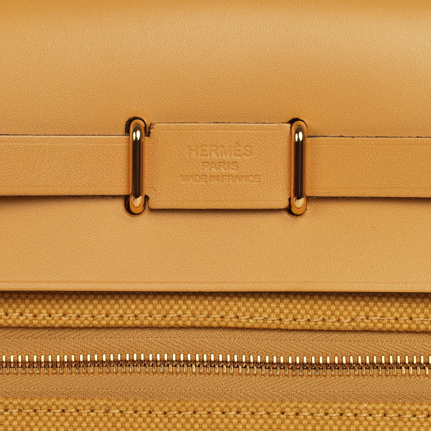 Hermes Herbag Zip 20 Mini Paille Toile Militaire Canvas, Vache Hunter Gold Hardware