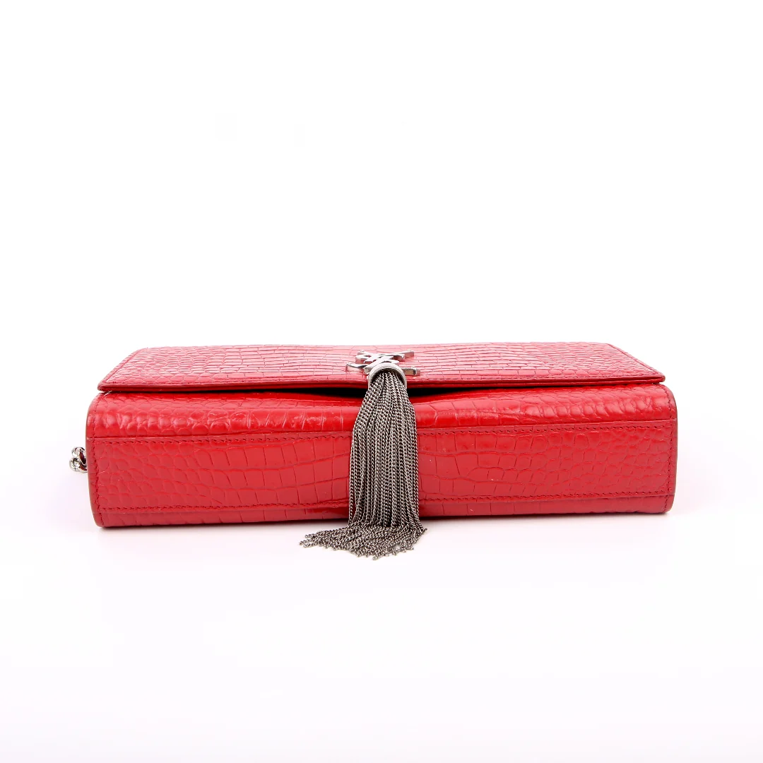 Kate Tassel Satchel Medium Croc Embossed 354119 Red