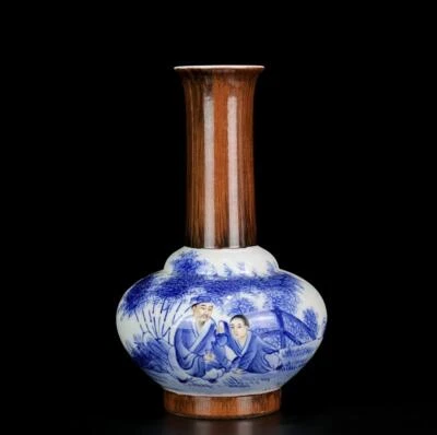 Pair Xianfeng Signed Old Chinese Blue and White Vase W/figure N1011
