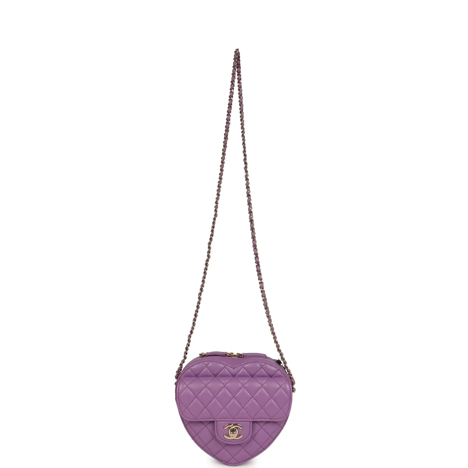 Chanel CC In Love Large Heart Bag with Chain Purple Lambskin Light Gold Hardware