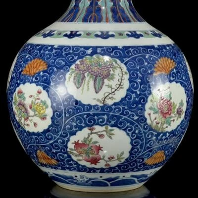 35CM Old Xuantong Signed Chinese Famille Rose Vase W/flower N1152