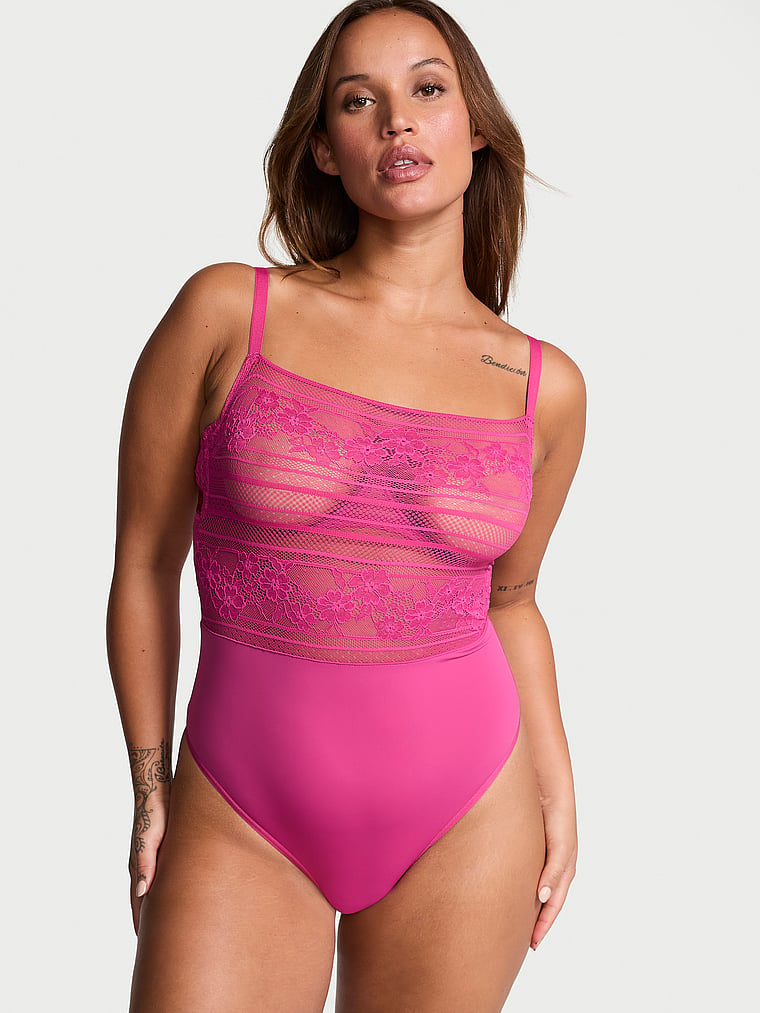 Victoria's Secret Lacie Striped Floral Underwire Bodysuit