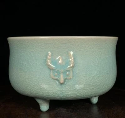 Old Chinese Ru Yao Ru Kiln Incense Burner w/feet CK618