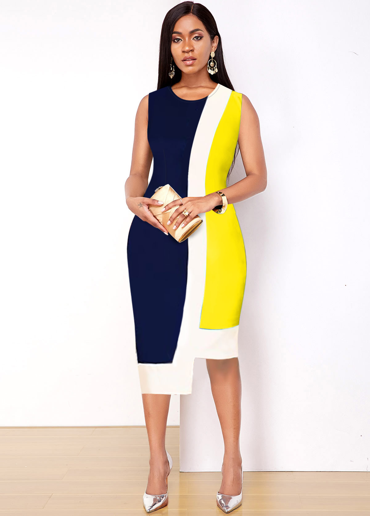 Contrast Asymmetric Hem Sleeveless Dress