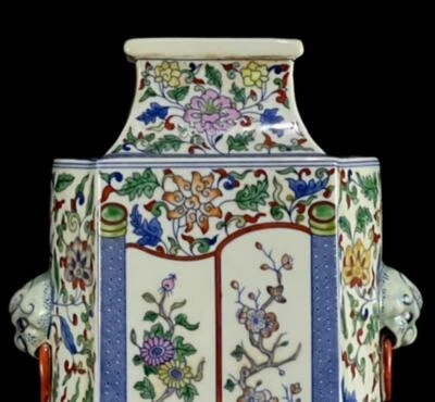 35CM Qianlong Signed Old Chinese Doucai Vase W/flower N1176