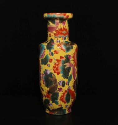 44CM Yongzheng Signed Old Antique Chinese Famille Rose Vase W/fish