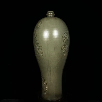 40CM Old Chinese Yue Yao Yue Kiln Vase w/Buddha CK616