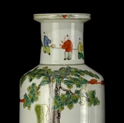 44CM Kangxi Signed Old Chinese Wucai Vase W/figure N1273