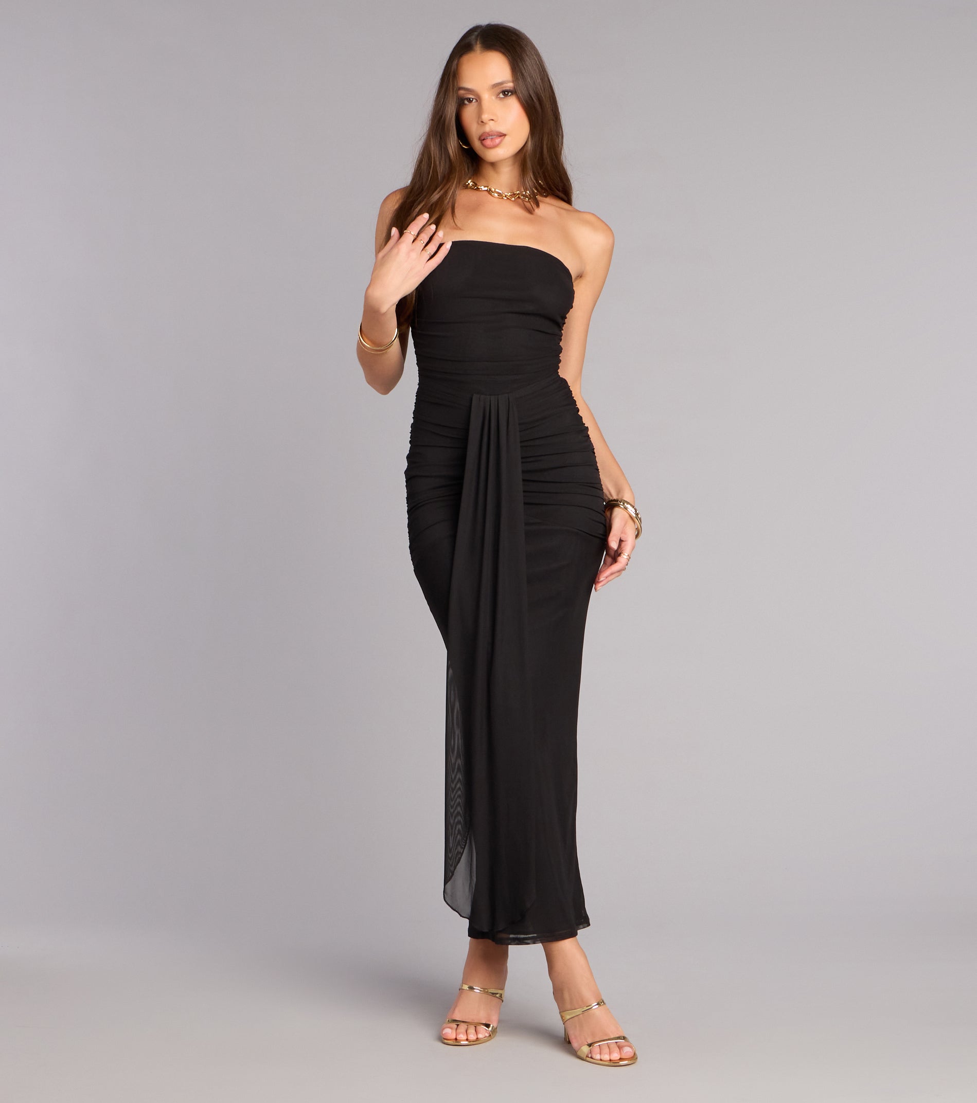 Curve Control Mesh Strapless Maxi Dress