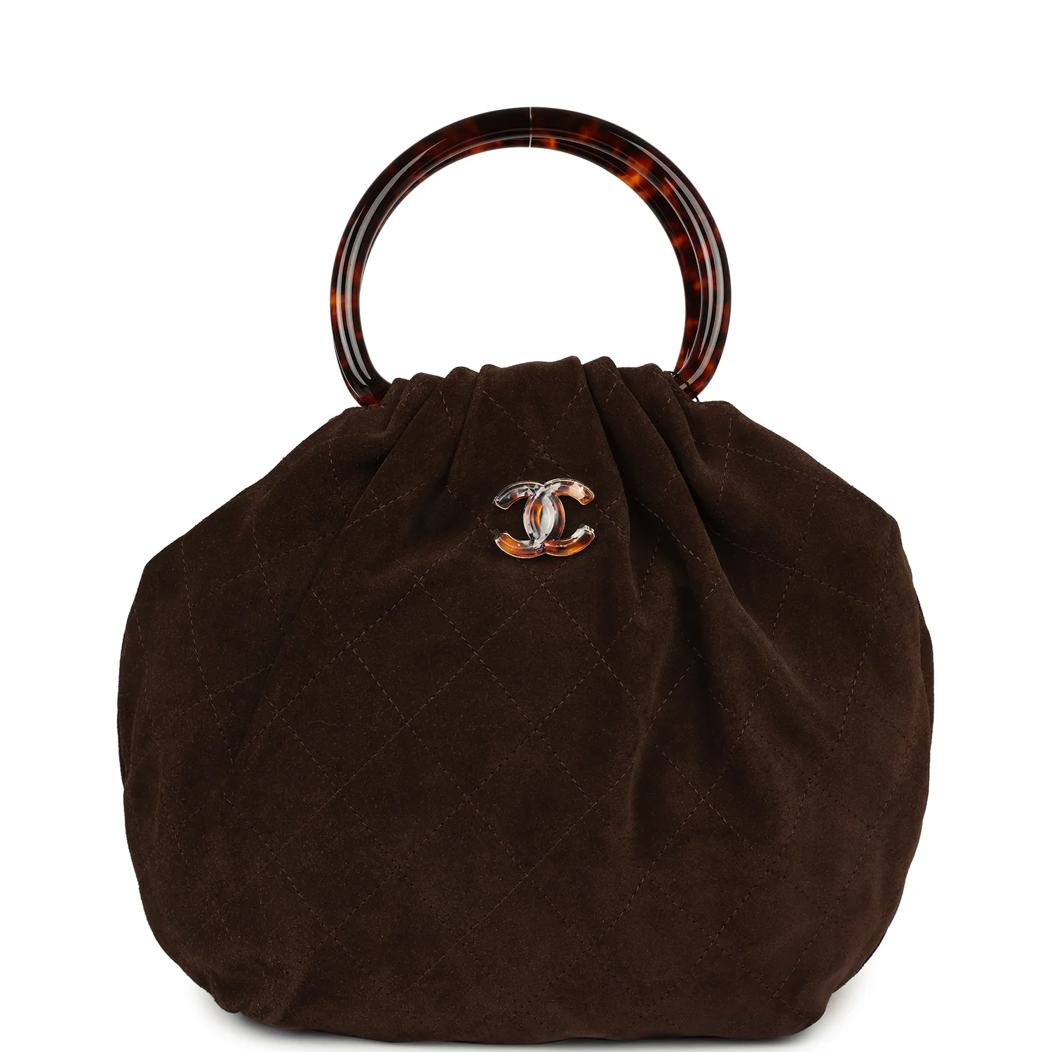 Chanel Large Pouch Dark Brown Suede Tortoiseshell Hardware