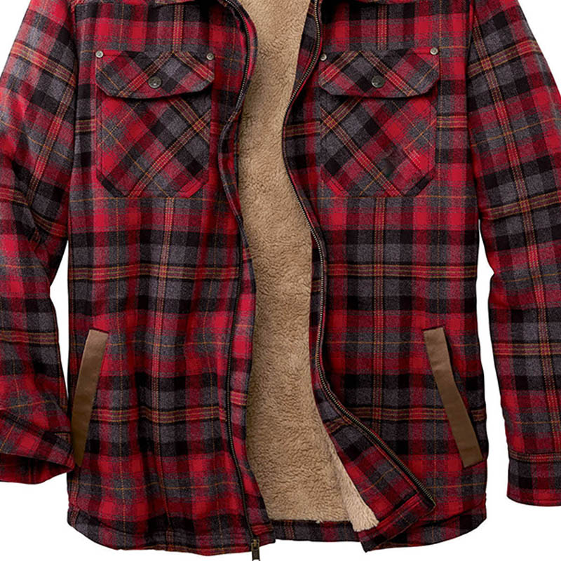 Checked Lapel Plus Velvet Padded Jacket