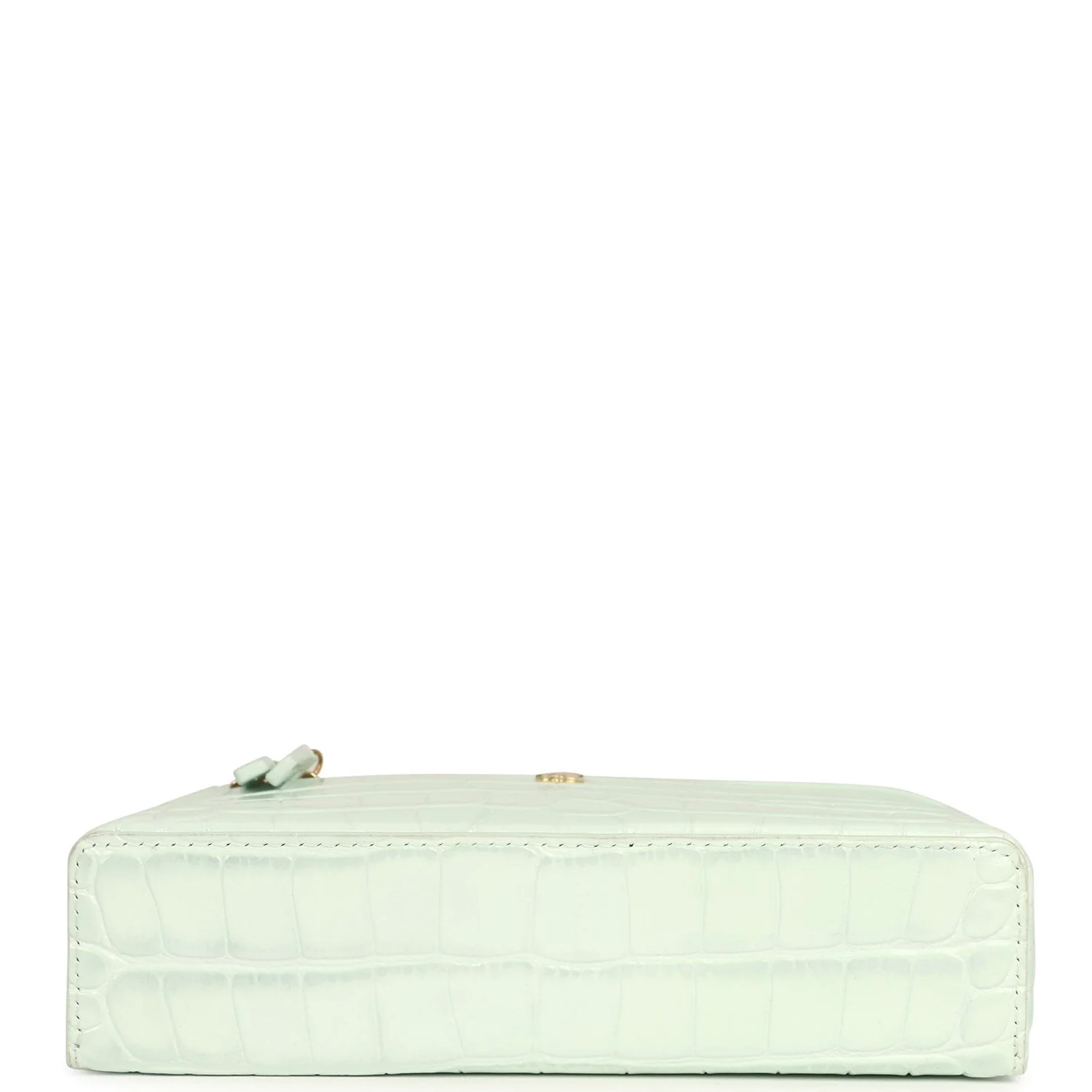 Chanel Top Handle Long Vanity Case with Chain Mint Croc Embossed Calfskin Gold Hardware
