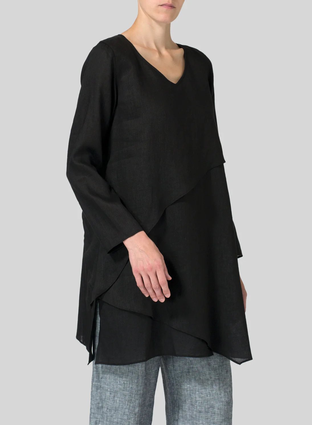 Womens Cotton Linen Irregular Layered Breathable Tunic