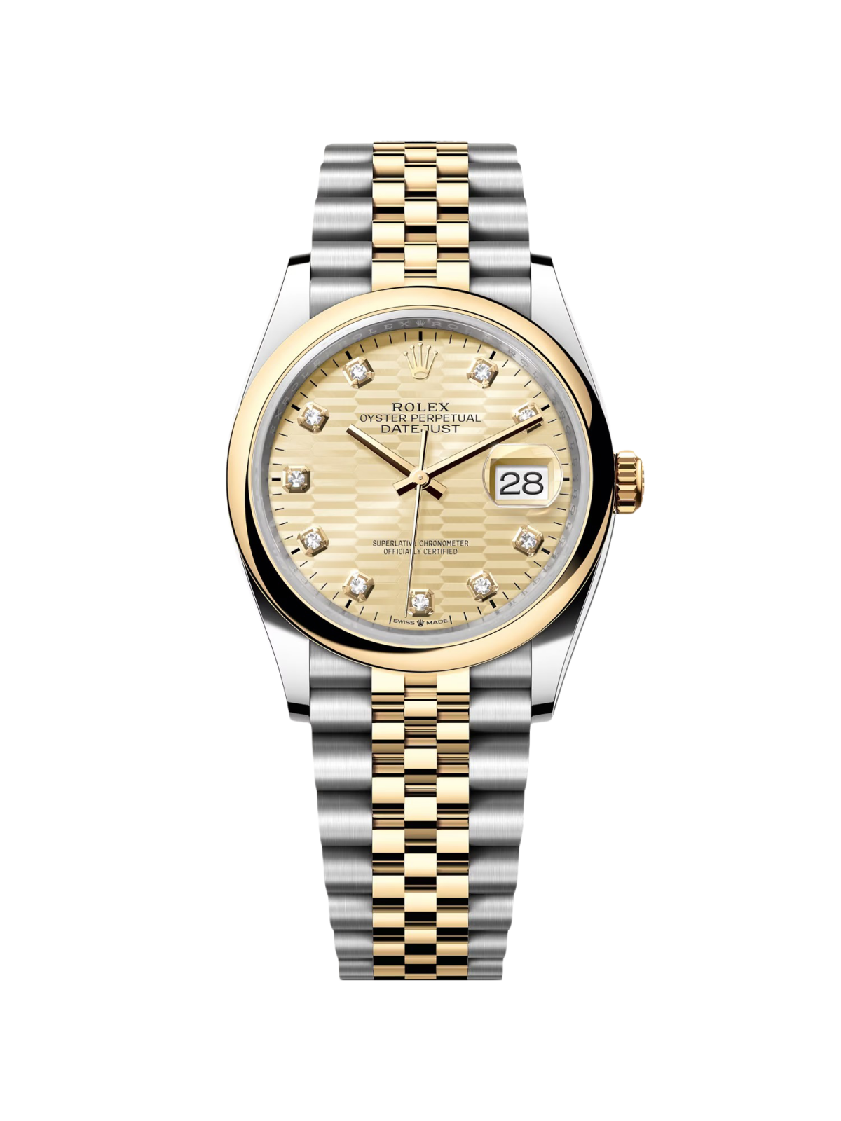 RLX  Datejust 36mm 126203 Golden Fluted Dial Domed Bezel Oyster Bracelet
