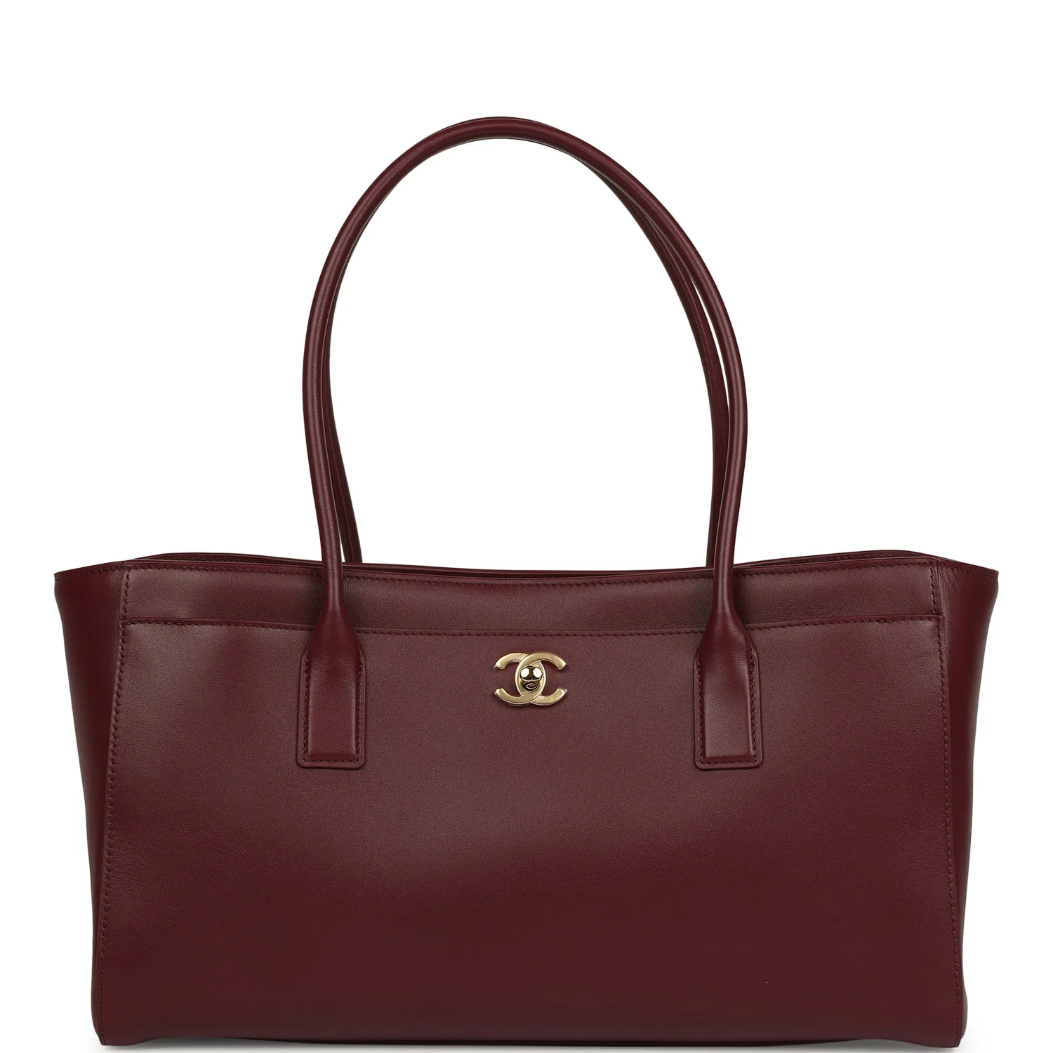 CHANEL Small Cerf Shopping Bag Burgundy Calfskin Gold Hardware