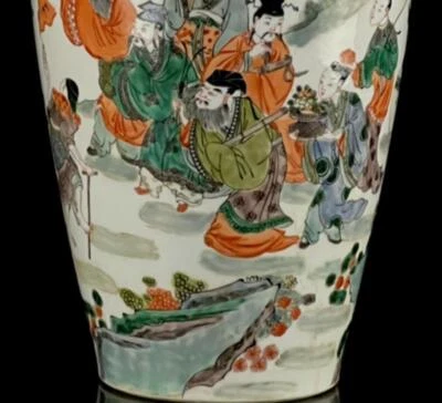 45CM Kangxi Signed Old Chinese Wucai Vase W/ figure N1328