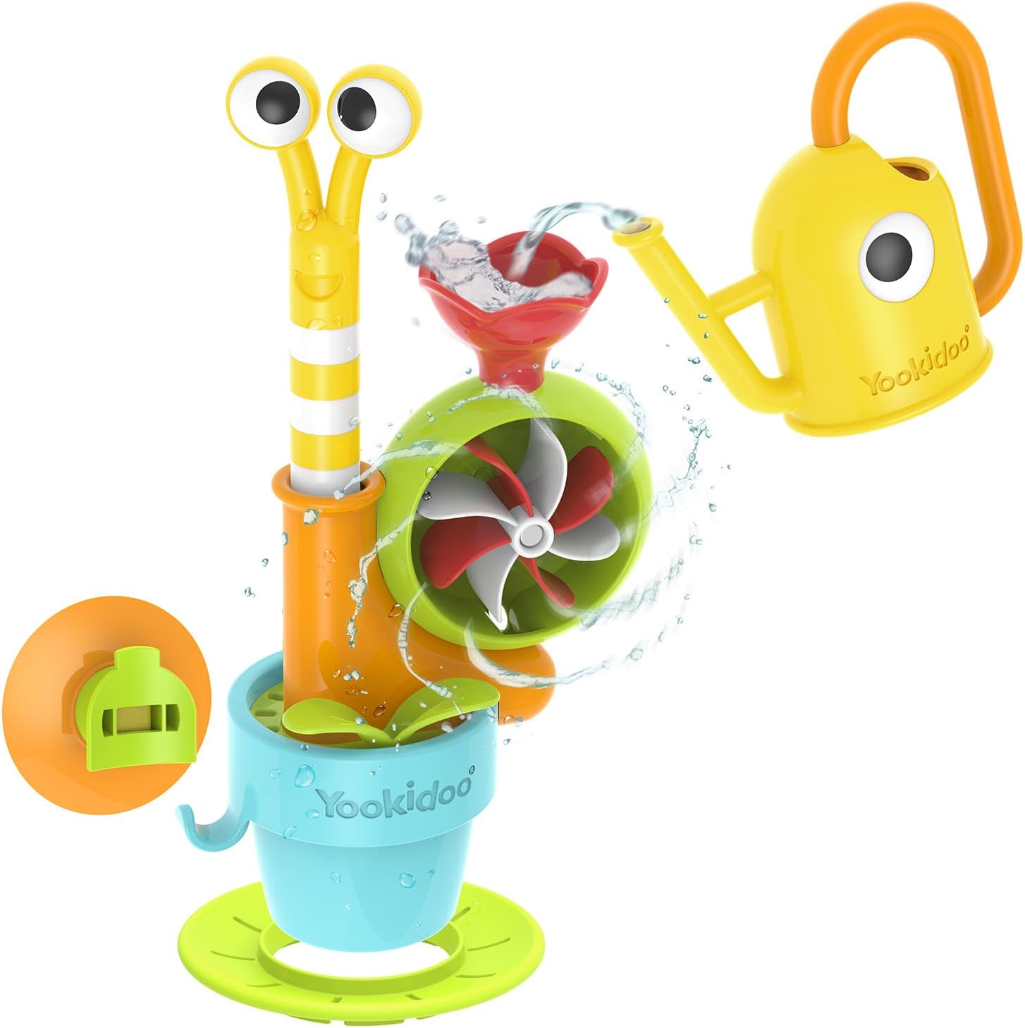 Yookidoo Watering Can Baby Bath Toy (Ages 1-3) Spinning Lady Bug & Tipping Bird Toy With 3 Moving Pieces (Mold Free) - Attaches To Tub Wall For Easy Toy Holder and Storage - For Toddler Bath Time