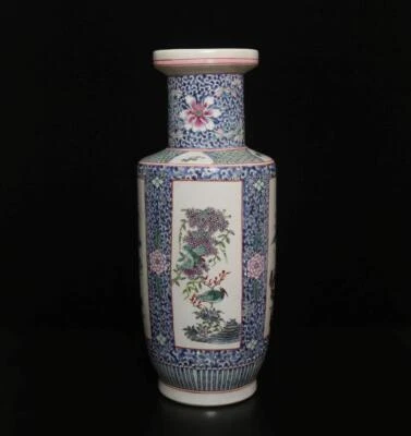43.5CM Kangxi Signed Antique Chinese Famille Rose Vase W/flower
