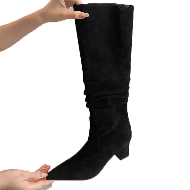 High Heels Women High Boots Suede Pointed Toe Fashion Shoes Designer Dress