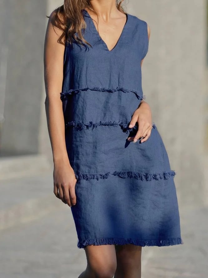 Sleeveless Linen V Neck Dresses