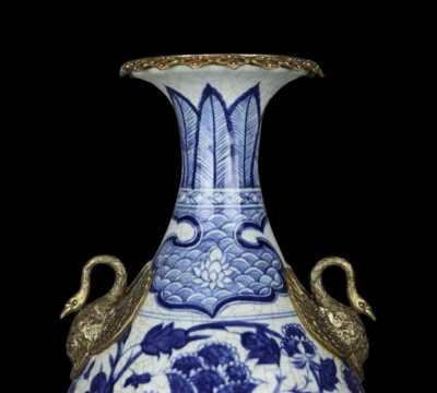 49CM Old Chinese Blue and White Vase w/crane N3923