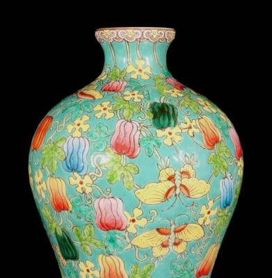 Pair Qianlong Signed Old Chinese Colour Enamel Vase W/pumpkin N1527