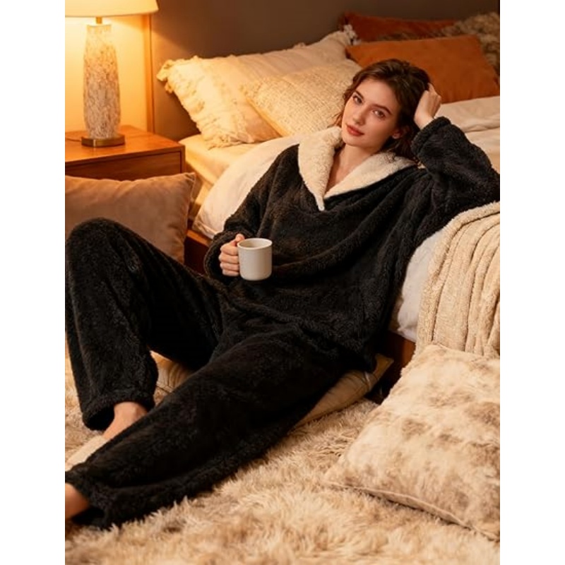 Womens Fluffy Pajamas Set