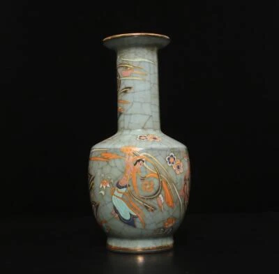 Xiuneisi Signed Old Fine Chinese Ru Yao Ru Kiln Vase w/Buddha