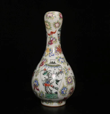 Qianlong Signed Antique Chinese Famille Rose Vase W/fish