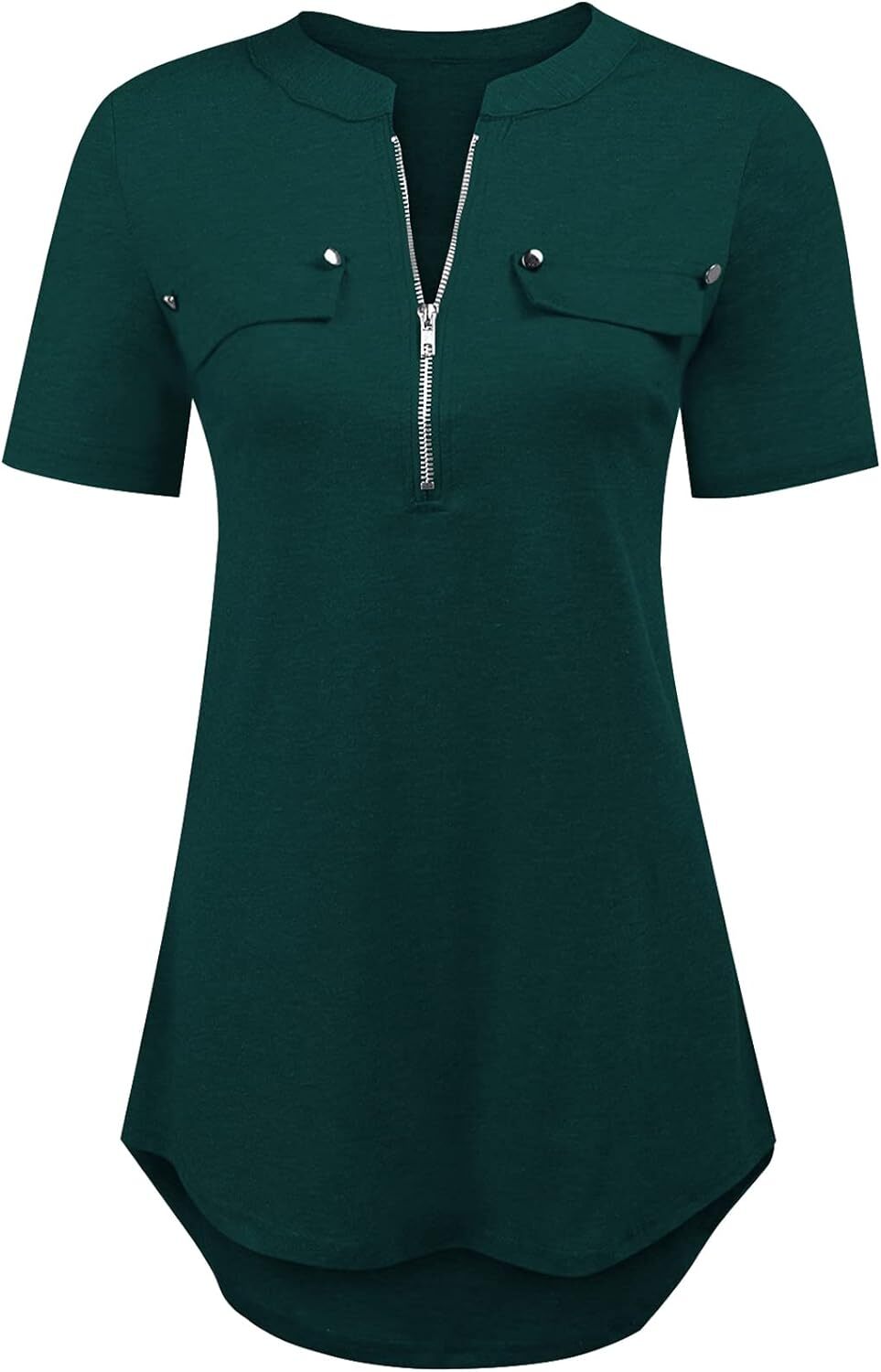 Damen Kurzarm Zip Quaste Long Shirt Business Casual Arbeit Büro Shirt
