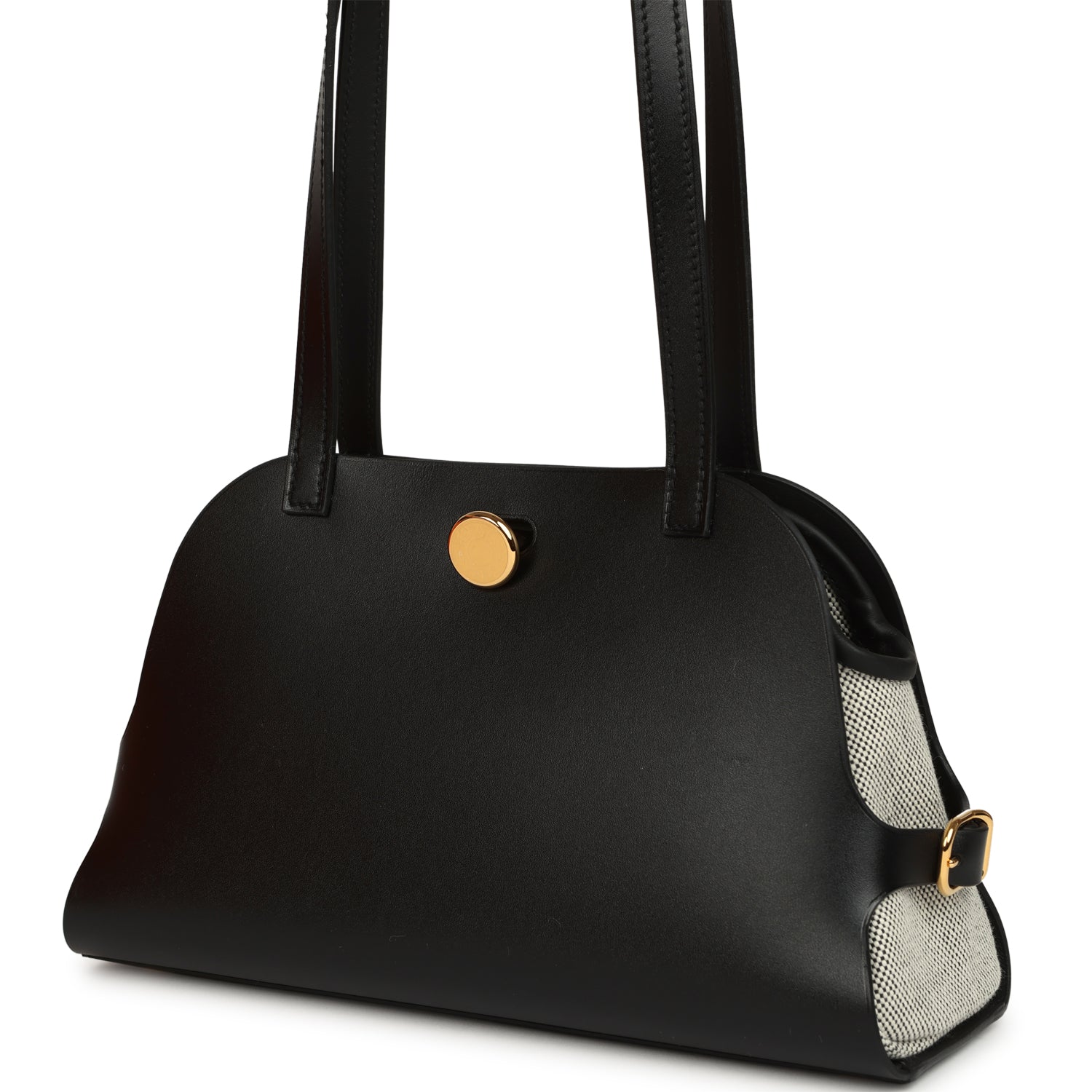 Hermes Tablier Sellier Black Vache Hunter, Swift, Ecru-Black Toile H Gold Hardware