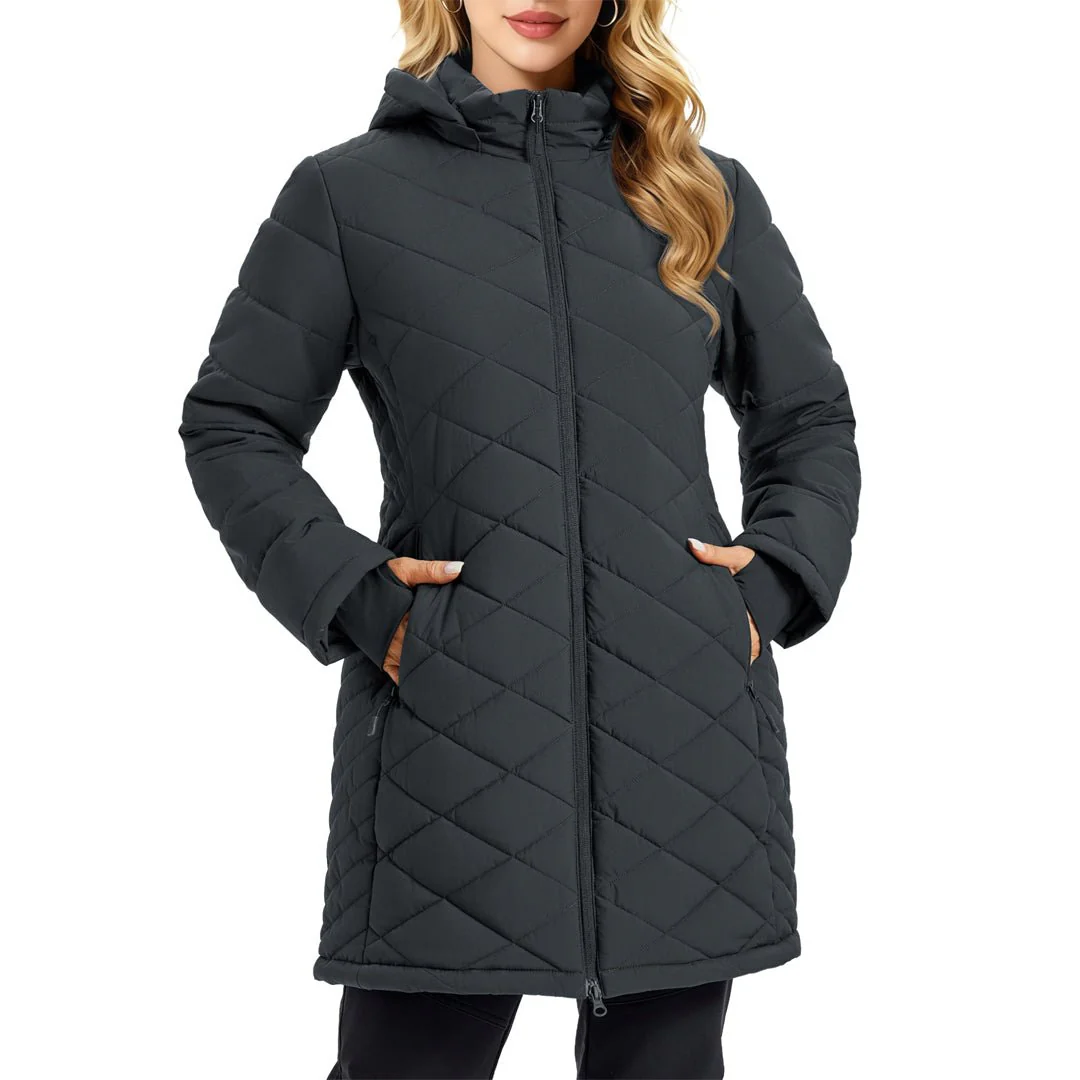 Women's Long Waterproof Puffer Jacket with Hood