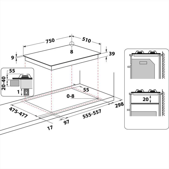 HOTPOINT ARISTON - Piano cottura a gas PCN 752 T/IX/HAR 75cm-Inox