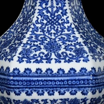 27CM Yongzheng Signed Old Chinese Blue and White Vase W/flower N3563