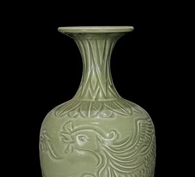 Old Chinese Yaozhou Kiln Vase W/phoenix N904